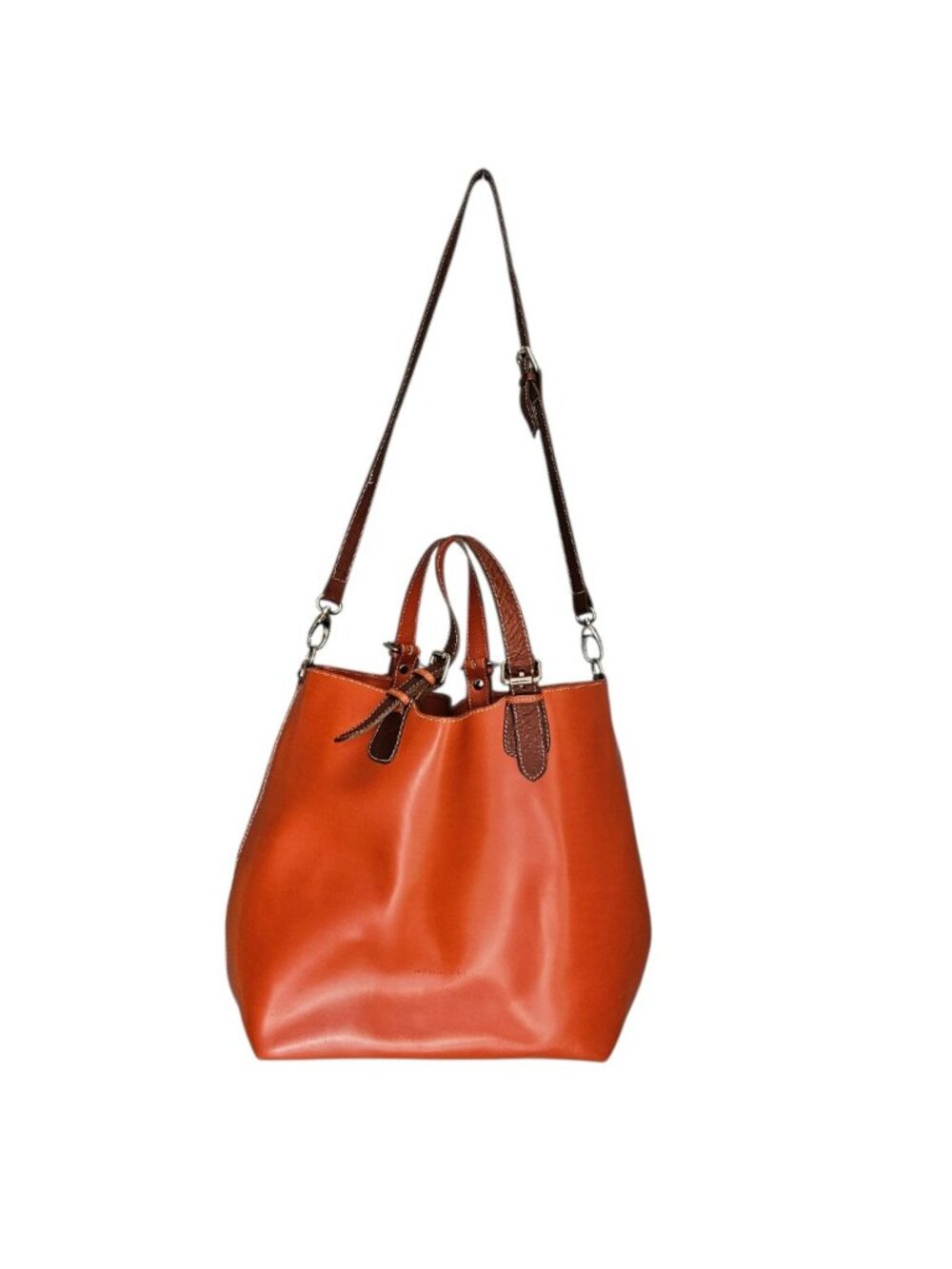 Nardelli Made In Italy Leather Tote Bag Orange Brown Large Shoulder Crossbody Pu
